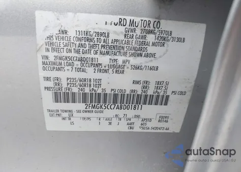 2010 Ford Flex Sel from USA, damaged, VIN 2FMGK5CC7ABD01811